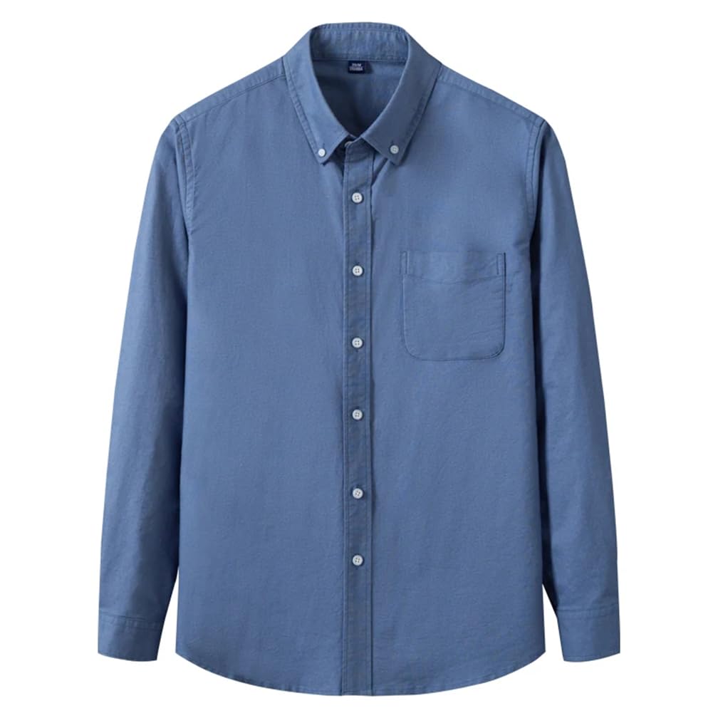 Camisas de algodón para hombre, estilo casual, de manga larga, con cuello de botón, camisa de vestir de negocios con bolsillo en el pecho