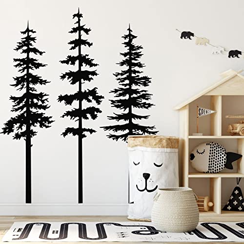 Pine Tree Wall Decor Decals For Kids Room Baby Nursery Room Decor High Tree Wall Stickers Christmas Home Decoration Ba754 (Black, 50Inch Tall) #TOP17