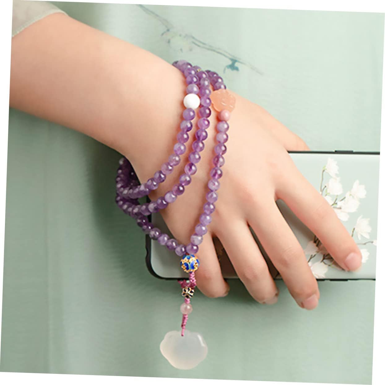 NUOBESTY Natural Amethyst Phone Lanyard Stylish Phone Cord for Phone Decor Easy Attachment Versatile Use Durable Material for and Accessories