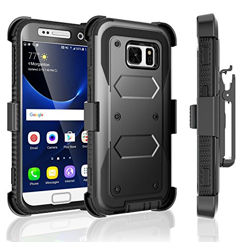 Galaxy S7 Case, Tekcoo [TShell Series] [Black] Shock Absorbing [Built-in Screen Protector] Holster Locking Belt Clip Defender Heavy Case Cover for Samsung Galaxy S7 S VII G930 GS7 All Carriers