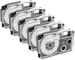 Wonfoucs 5-Pack Replacement for Casio XR-9WE2S XR-9WE 9mm Black on White Label It Tape Cartridge Compatible with Casio Label Maker KL-100 KL-120 KL-60 KL60SR KL750 KL780 KL7000 KL7200, 9mm x 8m