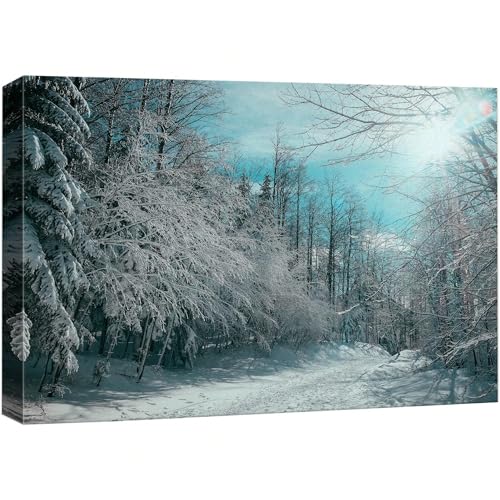 Toile forêt de pins enneigée XINBAO cadre inclus pour habiller un grand mur vide