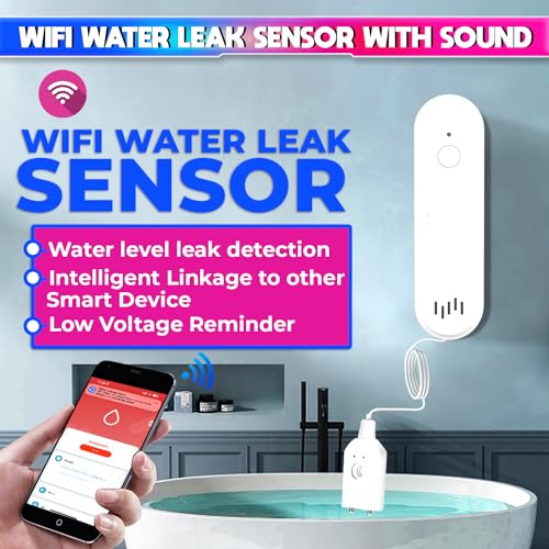 Image of amiciSense Water Leakage Sensor, WIFI Water Level Detector with 80dB Loud Alarm and SmartLife Mobile App Compatible