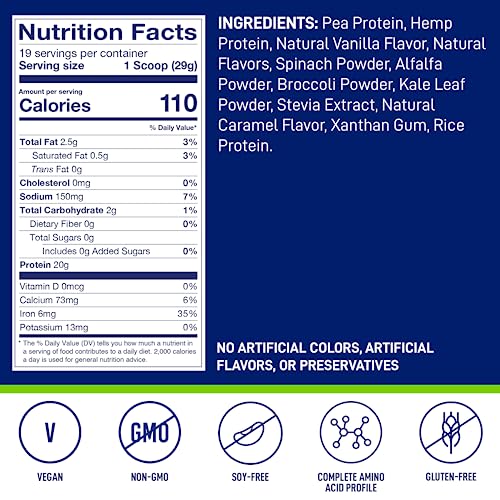 LeanFit Plant-Based Protein & Greens Natural Vanilla – 20g Plant Protein + 4 Leafy Greens Per Serving – Vegan, Gluten-Free, Soy-Free, No Sugar – 19 Servings, 1.21 Pound Tub - Image 3