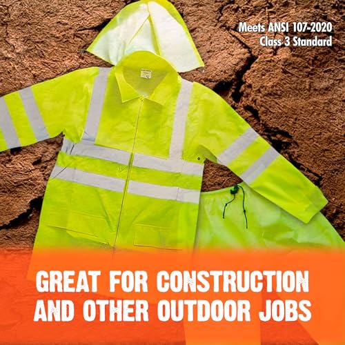 FORESTER Class 3 Hi-Vis Rain Suit - Waterproof Rain Jacket & Pants | Heavy Duty Rain Gear for Men and Women | Lightweight, Reflective Material | Medium