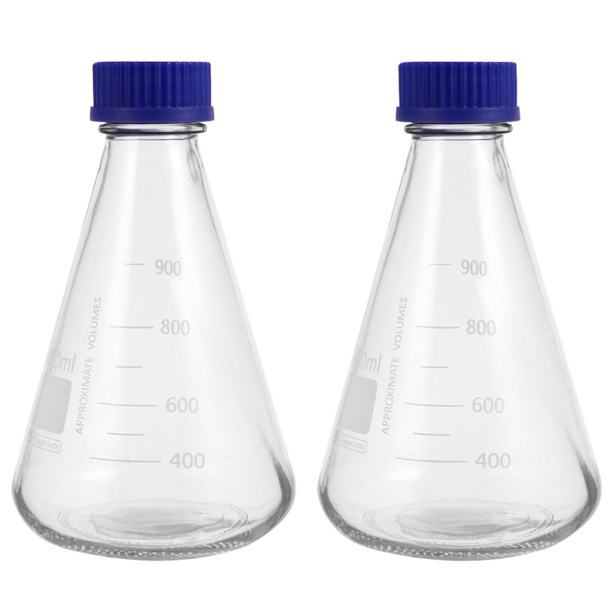 ibasenice 2 Pezzi Bottiglie Coniche in Vetro da 1000ml Tappo Blu a Vite, Boccette per Reagenti Scala, Base Solida per Uso in Ricerca e Istruzione
