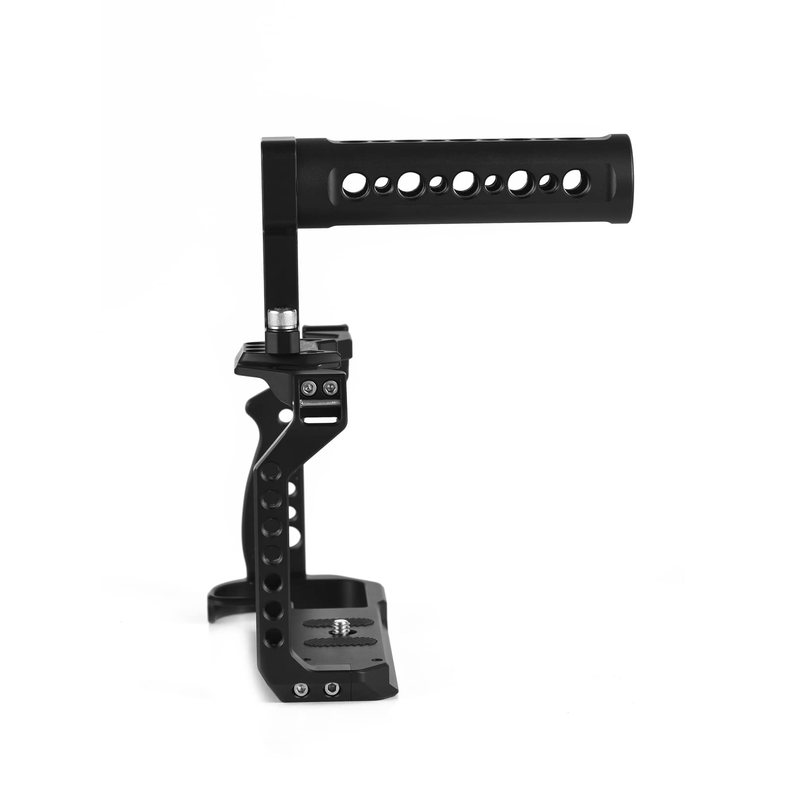 Andoer Jaula para cámara + mango de aleación de aluminio con soporte para zapatos fríos, muchas roscas de 1/4 pulgadas de repuesto para cámara Canon R7