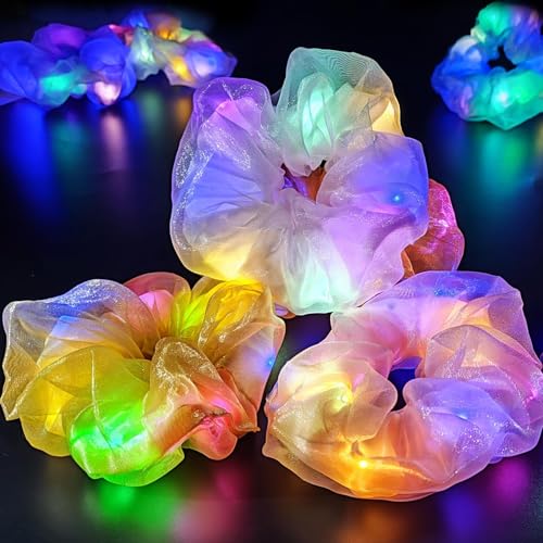 Light Up Scrunchies, Double-Layer LED Hair Ties for Glow Party Favors