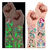 Meerjungfrau Tattoo Kinder, Leesgel 10 Blätter Leuchtende Meerjungfrau Temporäre Tattoos, Meerjungfrau Geburtstagsdeko Mädchen Tattoo Aufkleber, Meerjungfrau Party Deko Kindergeburtstag Mädchen Spiele