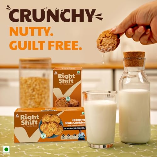 Image of Right Shift Jaggery Oats Cookies, 300g| No Palm oil, High Fibre Digestive| 3X Oats| 0% Maida, Refined Sugar| With Nuts & Seeds| Anytime Snack (Pack of 3)