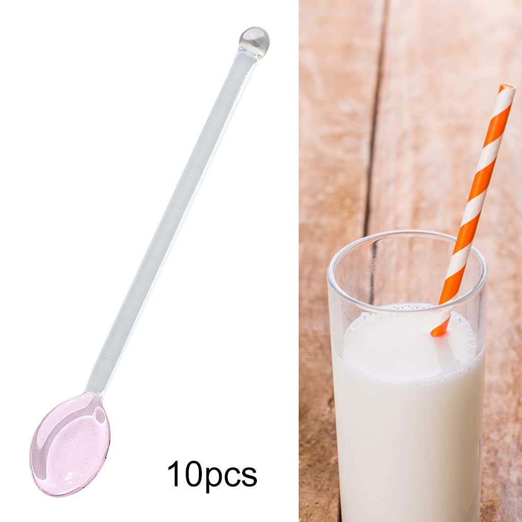 Generic Glass Stirring Spoon Rod Dishwasher Resistant Stirring Spoon Glass Teaspoons for Tea Stirring Coffee Salt Party Home 10pcs (Pink)