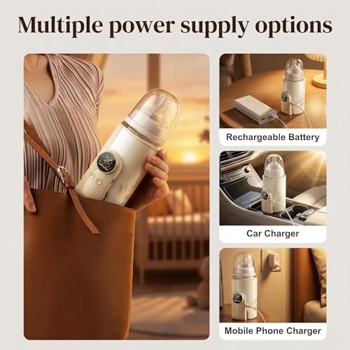 Flaschenwärmer Baby, 8000mAh Akku Tragbarer Flaschenwärmer für Unterwegs mit 6 Temperaturstufen & LED-Display, USB-C Schnellladung, Milchwärmer für Babyflaschen & Beikostgläschen