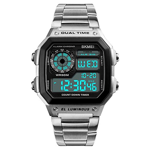 Mens Digital Watch Electronic LED Automatic Calendar Stainless Steel Watch