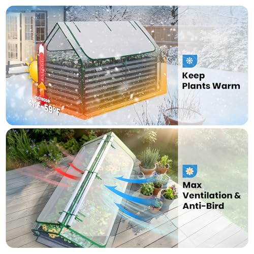Image of Quictent Raised Garden Bed Galvanized Raised Beds for Gardening Vegetables with Cover 6x3x2 ft Tall Metal Planter Box Outdoor Use (Clear)