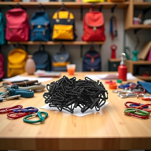 100 Pcs Black Mini Hanging Buckle Plastic Backpack Clasps for Paracord Keychain Backpack Bottle Outdoor Camping Accessories,Carabiner Clip Hooks for Toys Chain Key Rings Paracord Strap image 2
