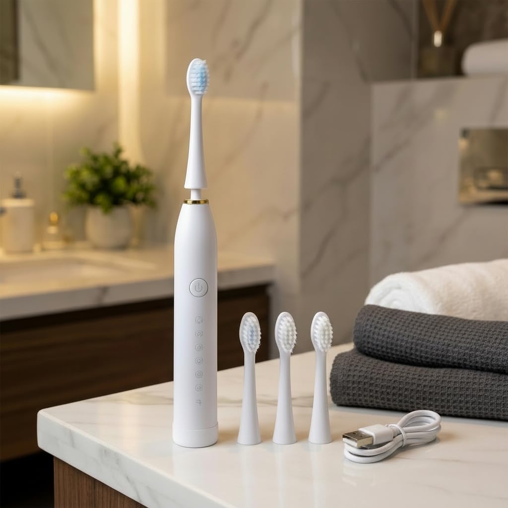 Oblivion Electric Toothbrush for Adults - Portable Waterproof Rechargeable with Extra Heads, USB Charging Soft Bristle Sonic Brush for Advanced Oral Care Multi-Color Set