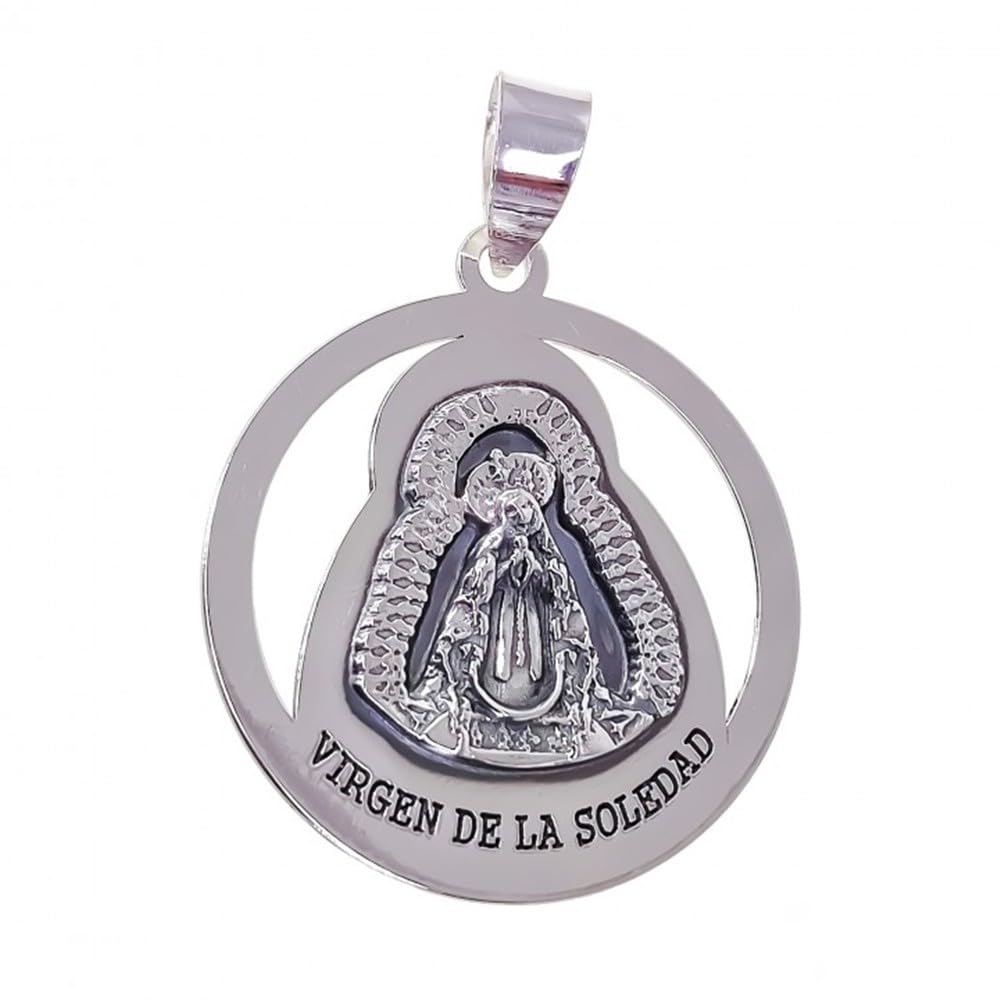 Virgen de la Soledad Colgante Plata Ley 925m medalla 30mm. círculo calado