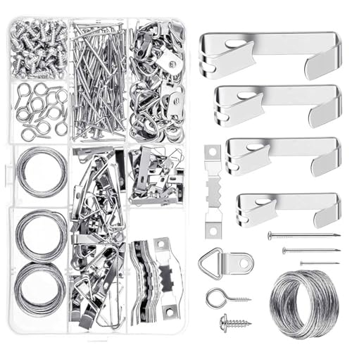 Image of 246Pcs Picture Hanging Hook Metal Picture Hangers with Nails Heavy Duty Picture Frames Hangers Hanging Hardware