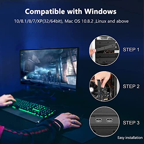 Image of PCIe to USB 3.1 Extension Card with 2 USB C and 2 Internal DIY Port(Type-E,19 Pin USB 3.0 Header) PCI-E Add on Cards 10Gbps PCI Express Front Panel Adapter for Desktop PC