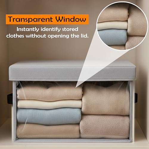 Image of JD FRESH Foldable Cloth Cover Storage Box With Lid /Wardrobe Clothes Organizer /Storage Basket /Space Saving Storage /Collapsible Clothes Organizer /Cupboard Storage Box for Shirts, Pants (Grey Pack of 6)