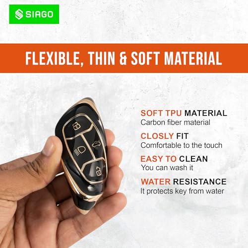 Image of SIAGO SIA349 TPU Key Cover and Metal Keychain Compatible for Tata Nexon | Harrier | Safari | Altroz | Tigor | EV | Punch | Tiago EV Electric 4 Button Smart Key (Black Pack of 1)