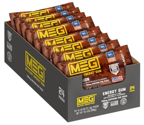 Image of MEG (Military Energy Gum) - Enhance Your Physical Performance with 100mg of Caffeine Per Piece, Ultimate Energy Boost for Workouts, Alternative to Energy Drinks | NSF for Sport Certified| Cinnamon - Pack of 24