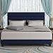 Queen Size Bed Frame, Upholstered Platform Bed with Headboard, Strong Wood Slat Support, Mattress Foundation, No Box Spring Needed, Blue