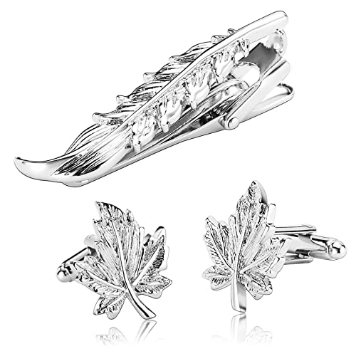 Mancuernillas para hombre de acero inoxidable hojas miniatura 1