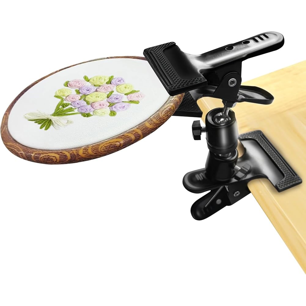 Vjsujehgy Metal Embroidery Hoop Holder - 360° Rotated Adjustable Table Clamp Stand Clip,Tabletop Craft Clamp for DIY, Embroidery
