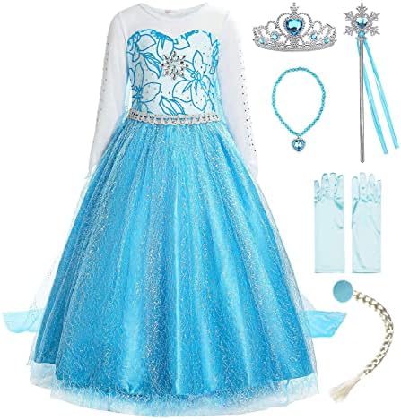 ReliBeauty Little Girls Snow Princess Fancy Dress Queen Costume with Accessories, 5/120, Blue