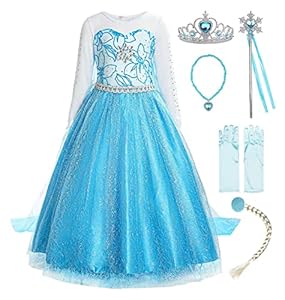 ReliBeauty Mädchen Prinzessin Schneeflocke Süßer Ausschnitt Kleid Kostüme, Blau(mit Zubehör),8-9Jahren/128-134c...