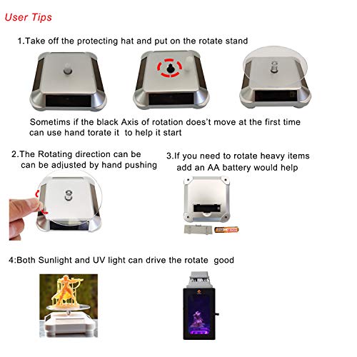 Image of Solar Turntable 360� Rotating Stand Display Plate for better curing UV resin printed jewelry or small items model from LCD /SLA /DLP 3D Printer Solar or AA Battery power (Not Included) (Silver)