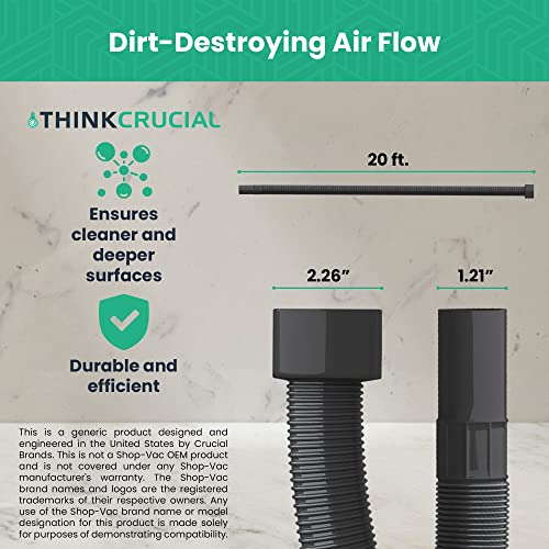 Think Crucial Vacuum Hose Replacement Compatible With Shop Vac - 20-Feet Long Flexible Hose Fits With Shop Vacuum Models - Black Hose Used With Vacuum For Home Improvement (Pack 1) #TOP1
