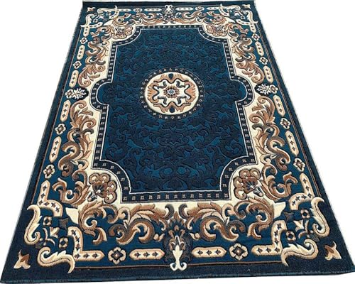 Image of Soft Premium Blue Carpet 6x8 ft - Washable, Anti-Skid, Fade-Resistant Acrylic Rug for Living Room, Hall, Bedroom, Modern Decor