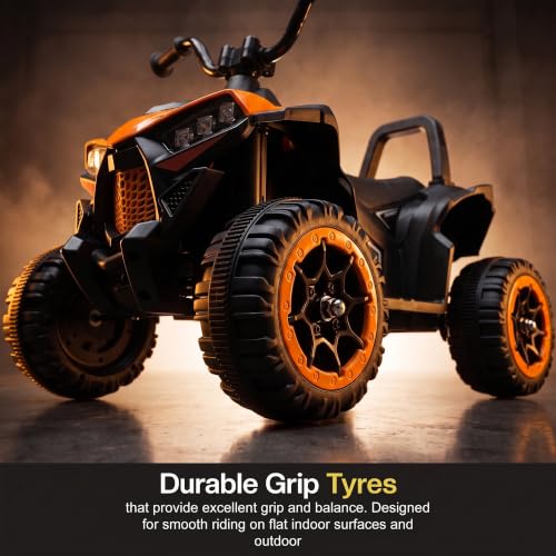 Image of Baybee Monstro Baby Electric Bike for Kids | Rechargeable Balance Bikes with LED Lights, USB, Music & Backrest | Beach ATV Dirt Bikes, 6V Battery Operated Kids Bike for 2-5 Years Boys Girls (Orange)