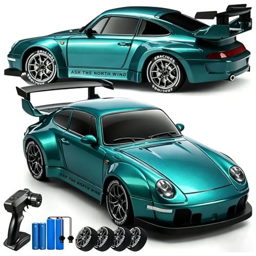 Image of RC Drift Car, 1:24 Scale Remote Control Vehicle with LED Lights,Drifting Tires&Two Batteries, Racing Sports Toy Idea Gift for Adults Boys Girls and Kids (Lake Blue)
