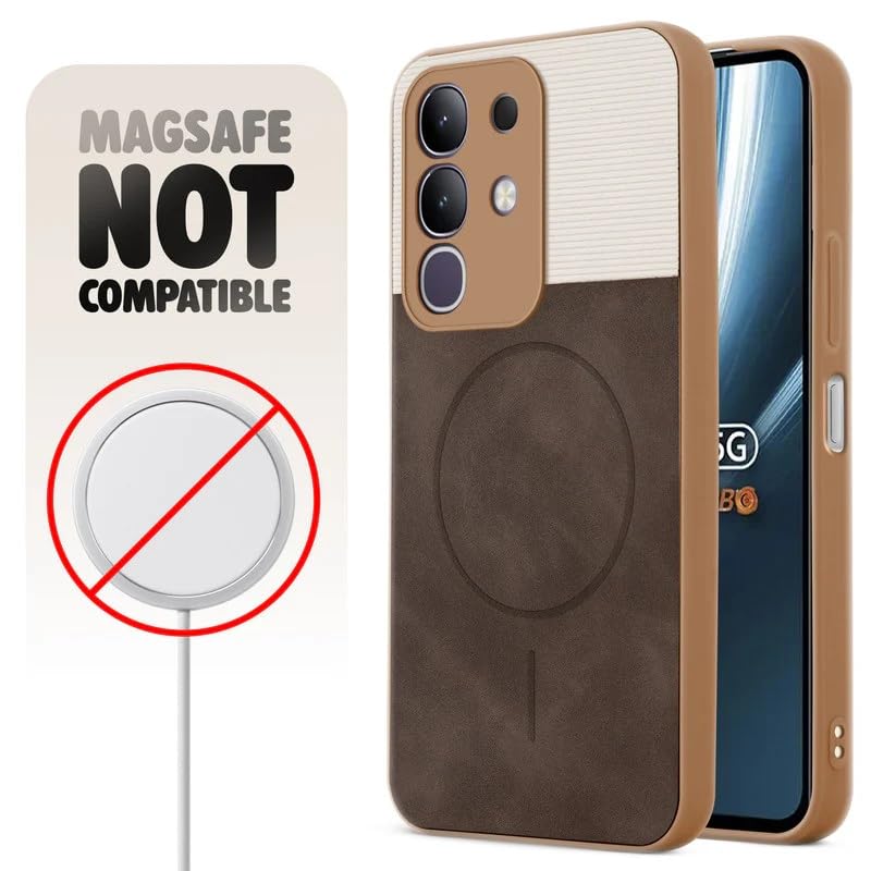 Image of Bintage case Dual-Leather Macc-Safe Design Phone Case| Soft Touch Finish | Full Camera Protectection Back Cover Compatible for iQOO I2404 / Z10x 5G - White & Choco Brown