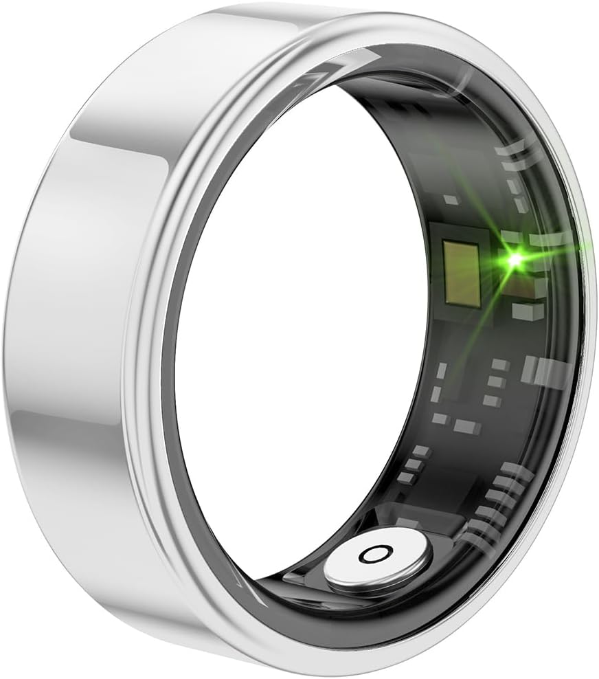 Smart Ring Health Tracker for Men/Women – Sleep Tracking Wearable – Heart Rate – Waterproof Fitness Tracker – Blood Oxygen Monitoring – No App Subscription – 8-10 Days Battery Life – Silver – Size 7
