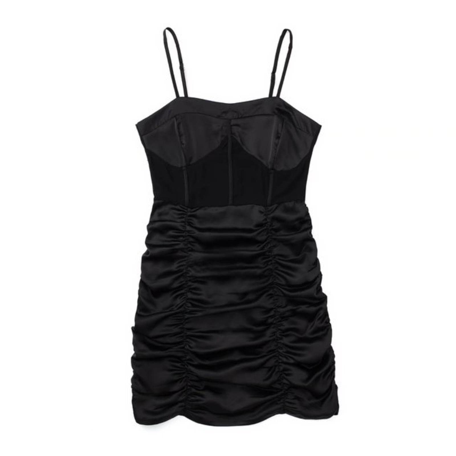 Vestido negro de moda para mujer con detalle translúcido Vestido camisola plisado corto elegante para mujer