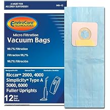 EnviroCare Replacement Micro Filtration Vacuum Cleaner Dust Bags made to fit Riccar 2000, 4000 and Vibrance Series. Simplicity 5000, 6000 and Symmetry Type A 12 pack