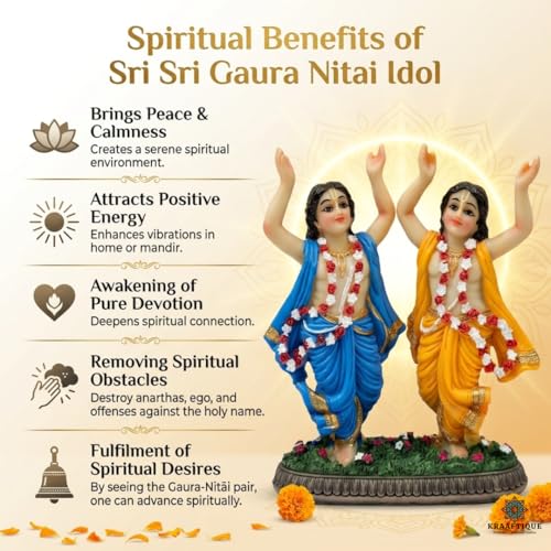 Image of Sri Sri Gaura Nitai Idol Marble Finish | Radha Krishna Gaura Nitai Murti for Home Temple | ISKCON Style Gaur Nitai Statue for Puja Room, Vastu & Spiritual Decor (6 Inch)