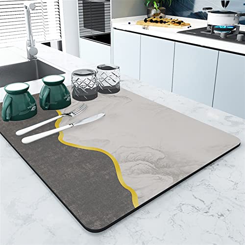 Diatomite Dish Drying Mat Quick Dry Absorbent Sink Mat for Kitchen Grey 50x60cm Perfect for Dishware Plates and Utensils Eco Friendly and Stylish