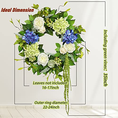 23 Inch Summer Wreaths For Front Door, Soomeir Blue And Green Hydrangea Spring Door Wreaths Outside, Floral And Seasonal Wreath, Artificial Decor Decorations For Outdoor, Indoors, Home, Farmhouse #TOP1