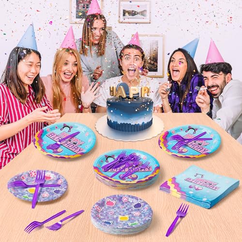 image for GaofanWaiㅤ GaofanWai Video Game Birthday Tableware - 96PCS Neon Gami