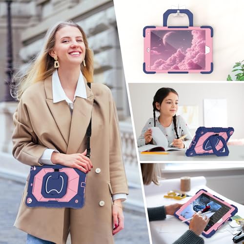 Image of Auizotl Case for iPad 9th /8th /7th Generation 10.2 Inch iPad Case 9th Generation with Screen Protector /Rotate Stand /Pen Holder, Heavy Duty Shockproof i Pad 9th /8th /7th Case,Navy Rose