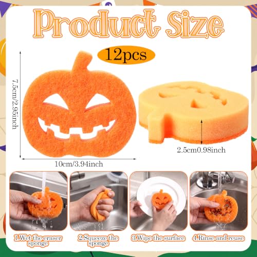 Image of Tioncy 12 Pack Pumpkin Kitchen Sponges Bulk Gothic Dual Sided Scrubber Jack O Lantern Sponges Reuseble Non Scratch Dishwashing Kitchen Cleaning Accessories for Cookware Pot Boiler Pan Household