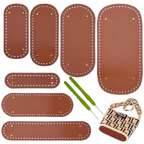 Yayatty 7 Pieces PU Leather Bag Bottom for Crochet, Brown Oval Knitting Crochet Bags Bottom for DIY Handbag Shoulder Bags Purse Making Supplies
