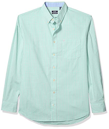 IZOD Men's Big & Tall Big and Tall Button Down Long Sleeve Stretch Performance Gingham Shirt, Dusty Jade Green, XX-Large