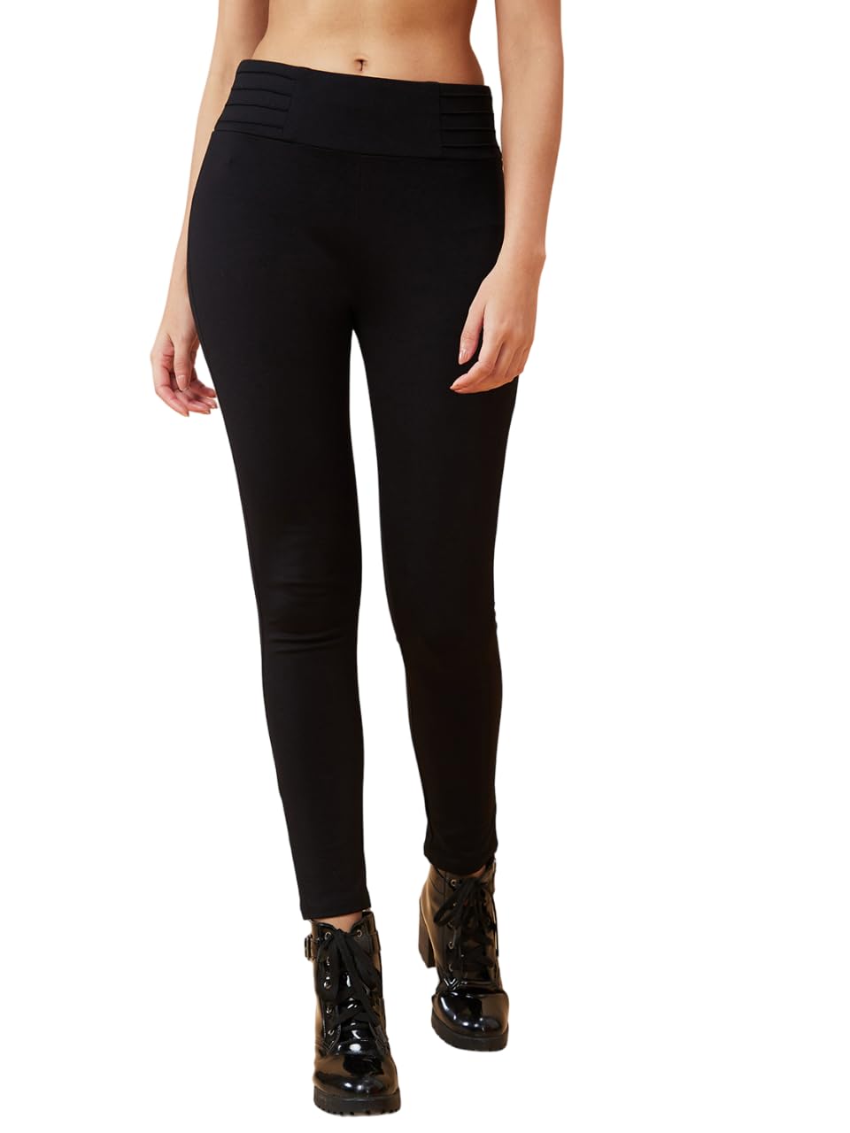 globus Women Black Stretchable High Waist Skinny Fit Workwear Treggings-picture-21