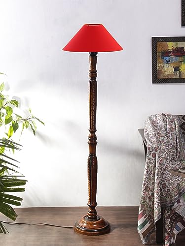 Image of Devansh Red Coolie Cotton Wooden Floor lamp -35